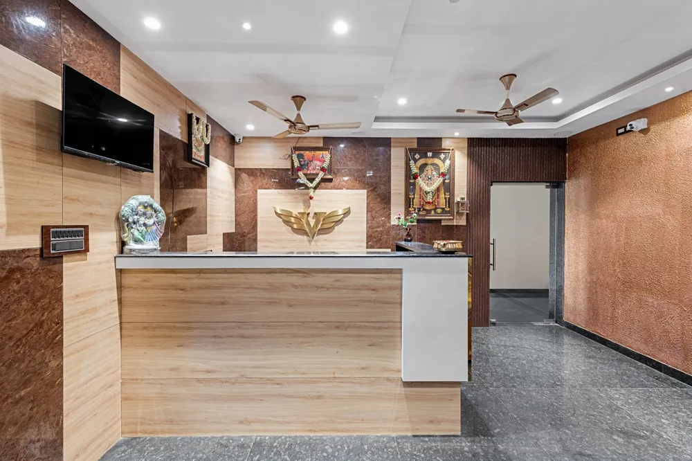 Reception Desk Closeup — Veera Residency